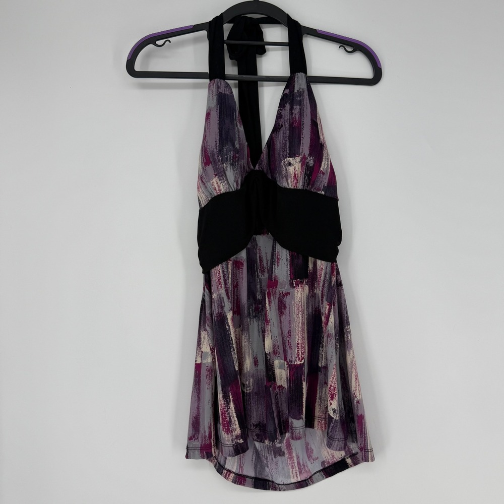 Y2K Halter Top Women XL Purple Abstract Brushstroke Club Festival Boho Indie Art